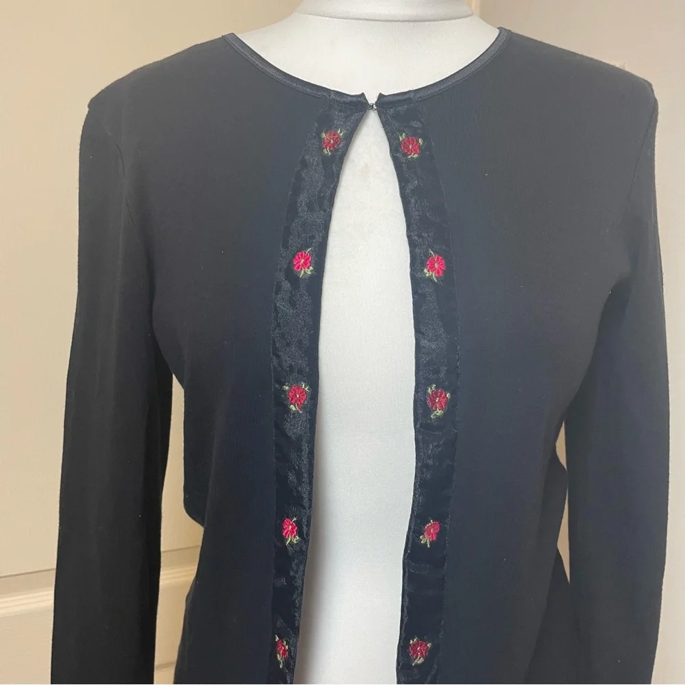 dorothy perkins Size 14 floral cardigan black long sleeves vintage y2k Red Trim - Picture 2 of 15